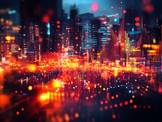Fototapeta premium Abstract conceptualization of a city s heartbeat, with pulsing lights and dynamic lines representing urban life Aesthetic Urban Pulse, Abstract city energy