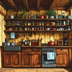 Modern Flat Vector Illustration of a Stylish Kitchen Front View