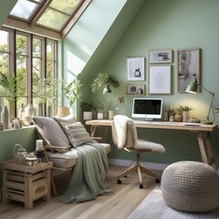 Photorealistic Boho Home Office Featuring Eclectic Decor