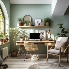 Photorealistic Boho Home Office Featuring Eclectic Decor