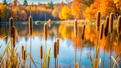 Tranquil image of bulrushes swaying in the autumn breeze, autumn, tranquility, serene, nature, stillness, peaceful, bulrushes