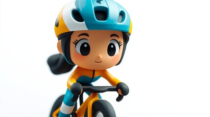 240801 103. Adorable clay young cyclist with team colors, full body, facing front, very small dot black eyes style, practicing mount on track bike, colorful, color 3D clay icon, Blender 3D, isolated