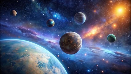 Alien planet with multiple moons in a starry sky, alien, planet, moons, extraterrestrial, space, galaxy, universe, celestial
