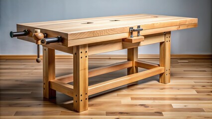 Wooden workbench with vise for carpentry work, carpentry, woodworking, tools, handcraft, craftsman, workshop, vise grip