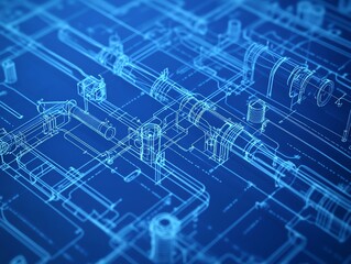 Blueprint of a city s district heating system, illustrating the patterned assembly of pipes and heat exchangers Infrastructure Pattern Assembly, District heating