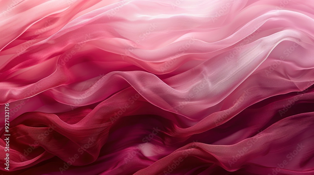 Poster a close-up image of a piece of pink and white fabric draped in soft waves. the fabric is a thin, tra