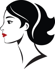 Bright Young beautiful woman with long hair. Beautiful, young woman,silhouette side view. Head and shoulders. Close-up female portrait in modern vector style. Illustration for banner, cover, poster.
