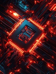 Fototapeta premium Circuit Board Red Lights