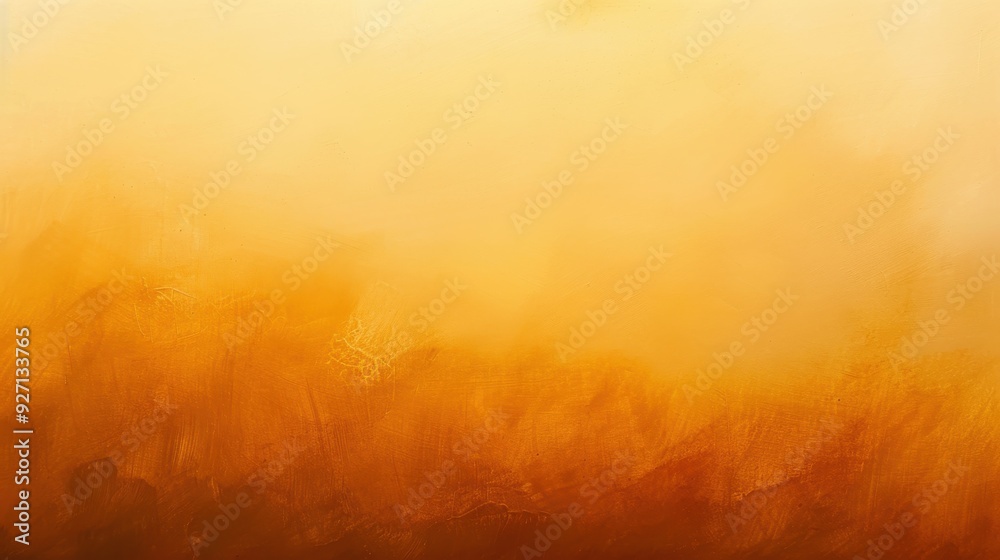 Leinwandbilder An abstract, blurred image of a foggy landscape with hues of golden yellow and orange. The fog appears to be dense and creates a soft, hazy effect. The colors are warm and inviting, evoking a sense of