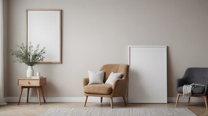 High resolution photo frame on the wall interior image template, empty art frame interior design ai generated designer pictures.