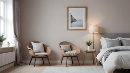 High resolution photo frame on the wall interior image template, empty art frame interior design ai generated designer pictures.