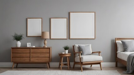 High resolution photo frame on the wall interior image template, empty art frame interior design ai generated designer pictures.
