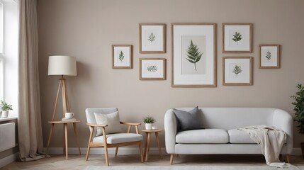 High resolution photo frame on the wall interior image template, empty art frame interior design ai generated designer pictures.