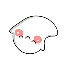 A white ghost with scarlet cheeks drifting across space. A sweet smiling ghost face. Adorable Halloween ghost. A sweet Halloween that isn't scary. Cartoon Images for Halloween. Clip Art for Halloween.