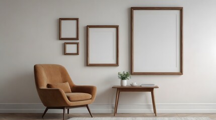 High resolution photo frame on the wall interior image template, empty art frame interior design ai generated designer pictures.