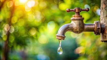 Dripping outdoor tap symbolizing water shortage in summer , water ban, conservation, faucet, dripping, scarcity
