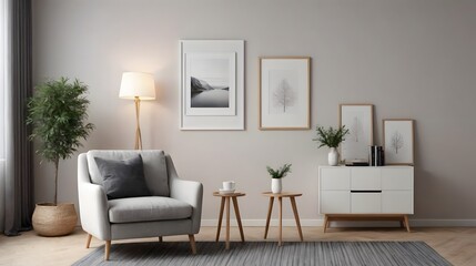 Fototapeta premium High resolution photo frame on the wall interior image template, empty art frame interior design ai generated designer pictures.