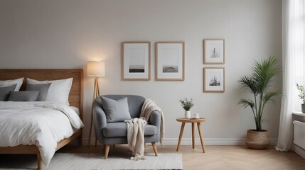 High resolution photo frame on the wall interior image template, empty art frame interior design ai generated designer pictures.