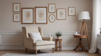 High resolution photo frame on the wall interior image template, empty art frame interior design ai generated designer pictures.