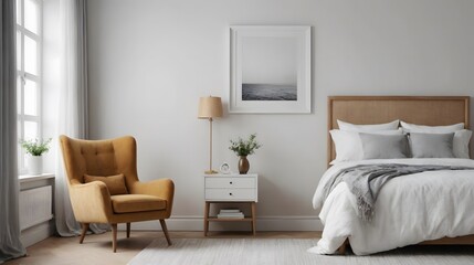 High resolution photo frame on the wall interior image template, empty art frame interior design ai generated designer pictures.