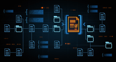 Document management system hologram with files and folders