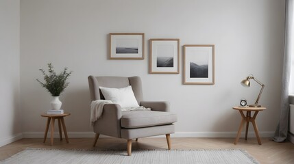 High resolution photo frame on the wall interior image template, empty art frame interior design ai generated designer pictures.