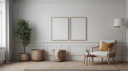 Fototapeta premium High resolution photo frame on the wall interior image template, empty art frame interior design ai generated designer pictures.