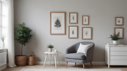 High resolution photo frame on the wall interior image template, empty art frame interior design ai generated designer pictures.