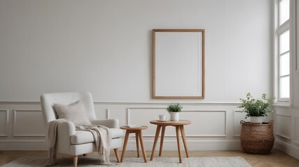 Fototapeta premium High resolution photo frame on the wall interior image template, empty art frame interior design ai generated designer pictures.