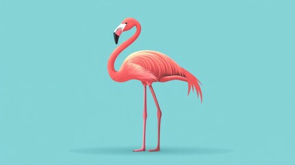 Vibrant Flamingo Illustration on Aqua Background - Minimalist Design for Stock