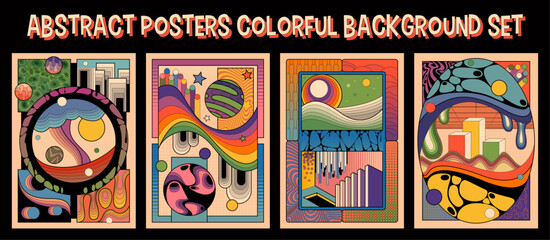 Fototapeta premium Colorful Backgrounds, Geometric Dynamic Shapes, Vector Templates for Colorful Posters, Covers, Illustrations, Abstract Cartoon Poster Set