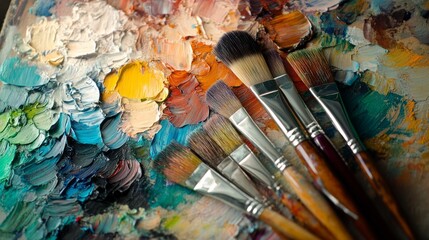 Fototapeta premium Vibrant Palette: A Close-Up of Artist's Colors and Tools