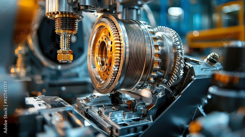 Poster intricate gear mechanism, showcasing the complexity and precision of mechanical engineering, emphasi