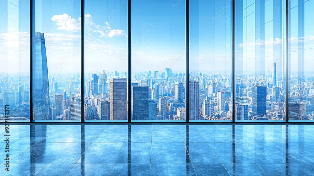 Poster a high-rise executive office with expansive views of the city through floor-to-ceiling windows the m