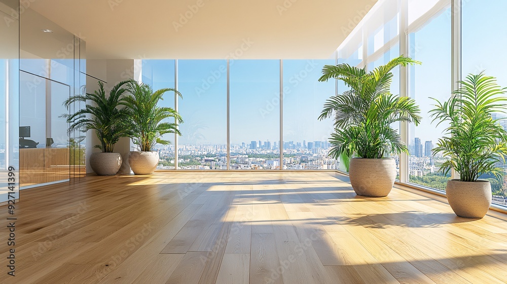 Poster a high-rise executive office with expansive views of the city through floor-to-ceiling windows the m