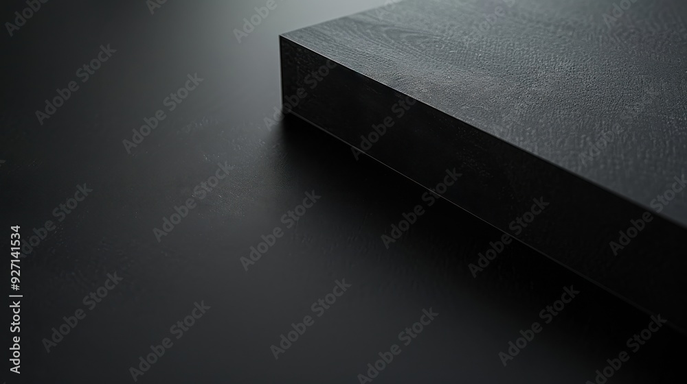 Poster The image shows a close up view of a black wooden platform surface, illuminated from the top left by a single light source. The wooden surface has a textured grain pattern, and the edge of the platfor