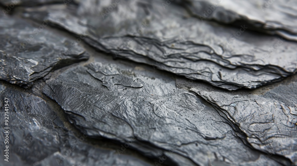 Poster a close-up shot reveals the intricate texture of grey slate rock, showcasing its layered, uneven sur