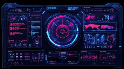 Fototapeta premium Futuristic HUD Interface, an advanced digital user interface design featuring sleek graphics, interactive elements, and immersive visual displays for cutting-edge technology experiences
