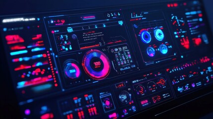 Futuristic Digital Interface, an advanced user interface design featuring intricate, high-tech visual elements, glowing graphics, and interactive components for enhanced user experience