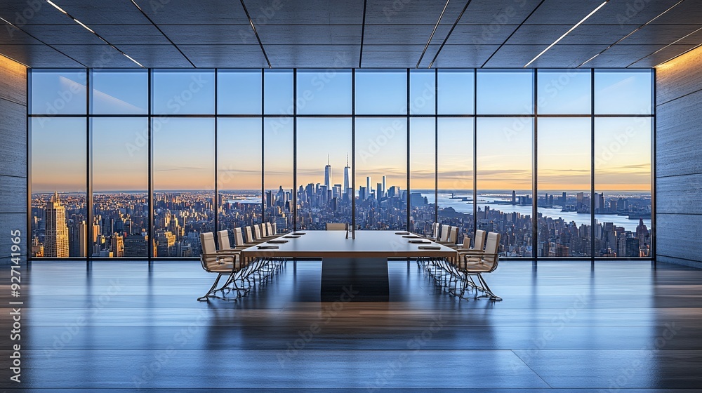 Poster an executive office with a breathtaking view of the city skyline through large windows the minimalis