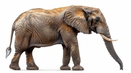 Fototapeta premium Elephant raising its trunk, isolated on white background, full-body shot, colored background, gentle giant