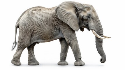 Obraz premium Elephant raising its trunk, isolated on white background, full-body shot, colored background, gentle giant