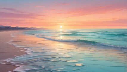Obraz premium Gentle ocean waves at sunset, soft pastel colors reflecting on water.-gigapixel-standard-scale-2_00x