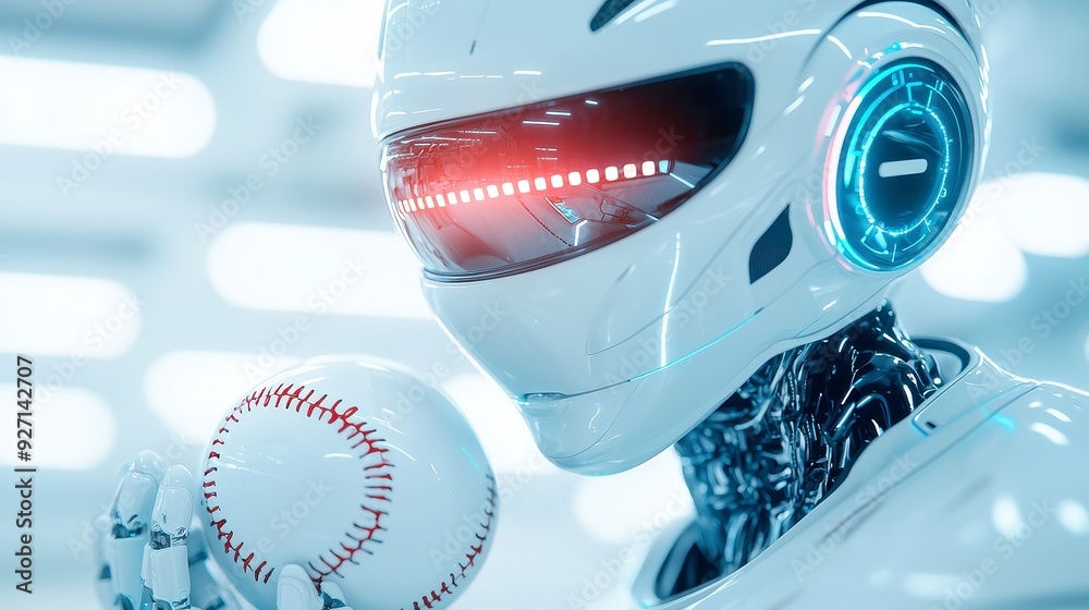Poster futuristic ai research, exploring droid robots and cyborgs, advancing human coexistence, integrating