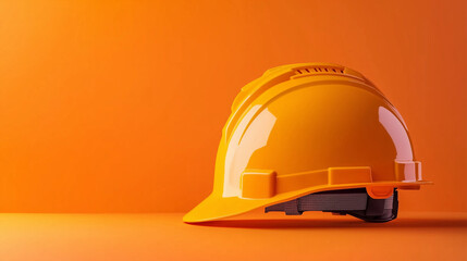 A Minimalist Composition Featuring a Bright Yellow Helmet Positioned on a Table Against a Clean, Plain Orange Background, Highlighting Simplicity and Modern Design for Product Presentation.