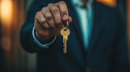 businessman holding a key