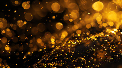 a close-up of many small, golden bubbles against a dark background.