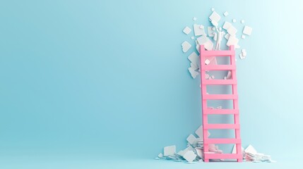 Struggling Businesses on Broken Economic Ladder in Complementary Colors 3D Render, Generative Ai