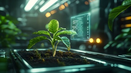 young plant growing in a high-tech greenhouse