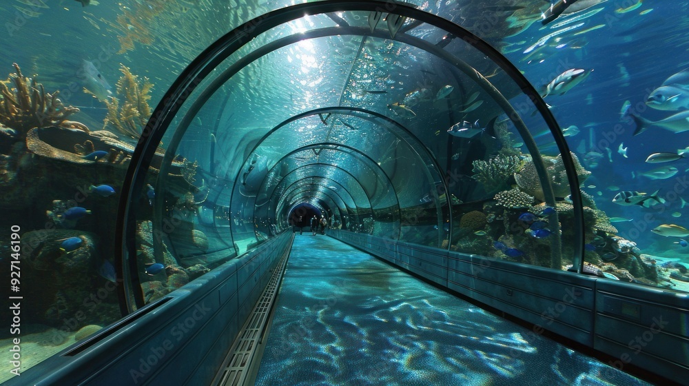 Wall mural the glass tunnel underwater at the aquarium